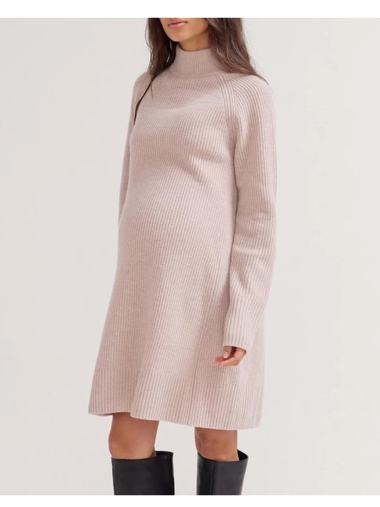 Hatch Dresses & Skirts - Hatch Irina Shaker Maternity Ribbed Knit Mock Neck Sweater Dress Beige Size 2/M
